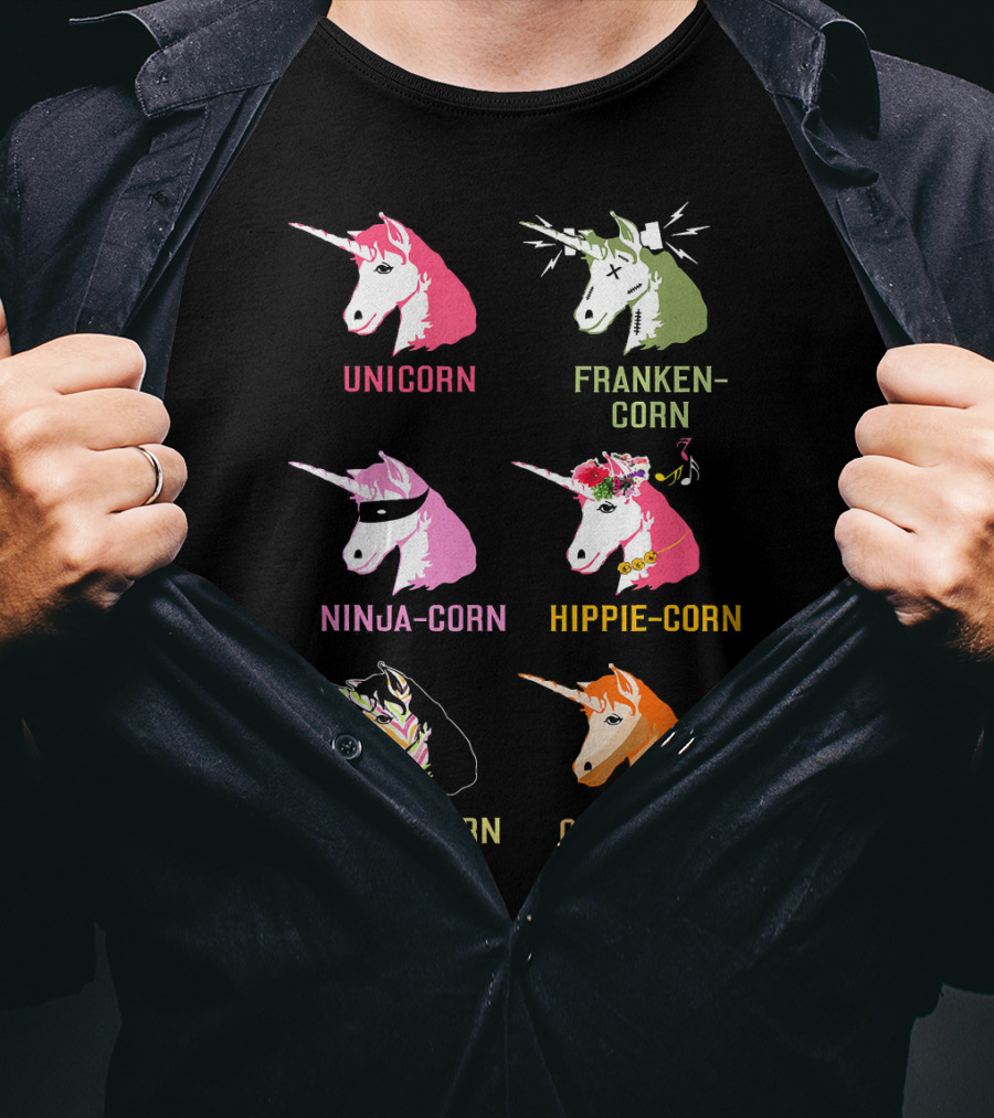 Unicorn Frankencorn Ninja-Corn Hippie-Corn Zebra-Corn Candycorn T-Shirt