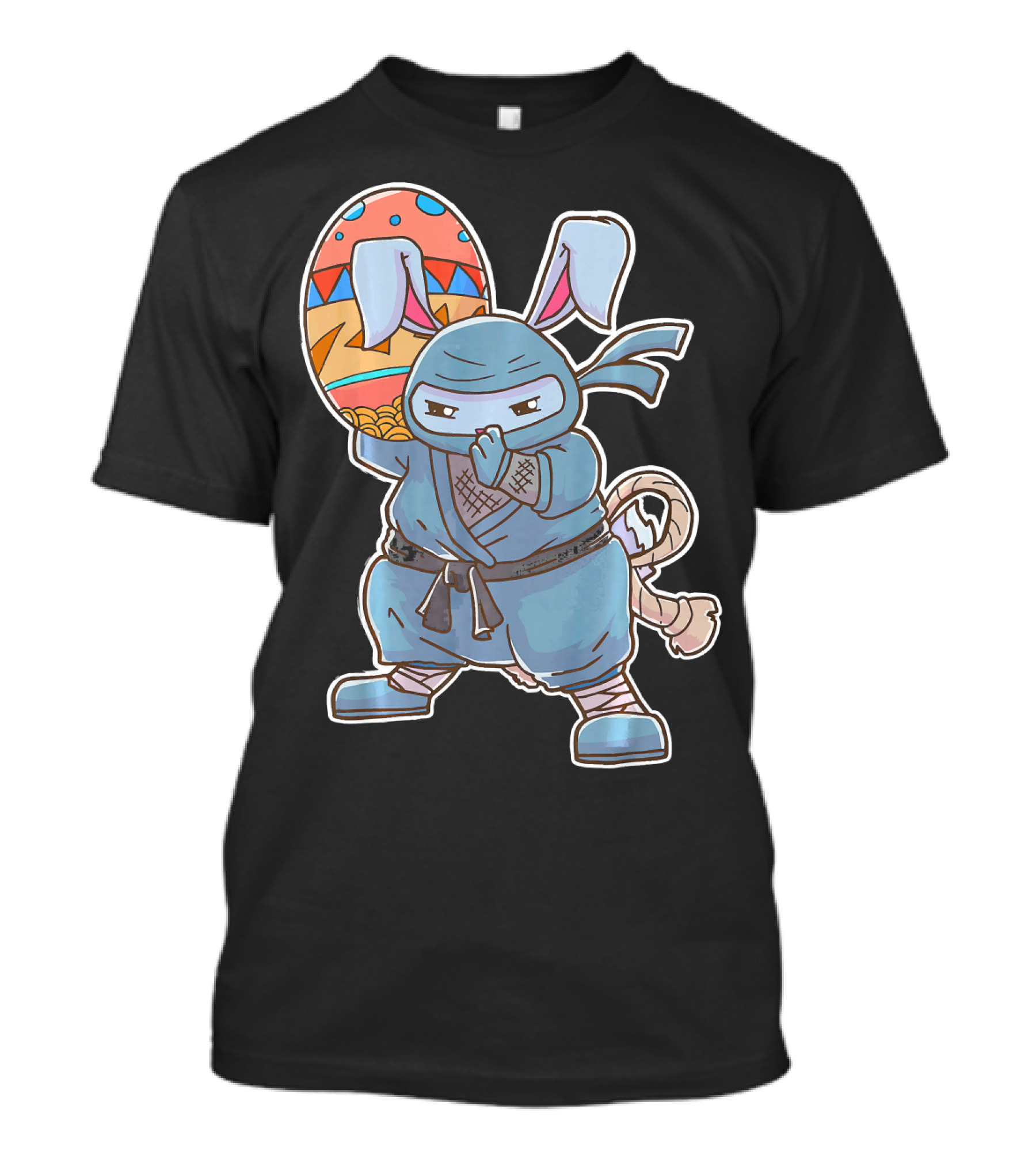 Easter Bunny Ninja Egg Master In Blue Robe With Colorful Egg T-Shirt