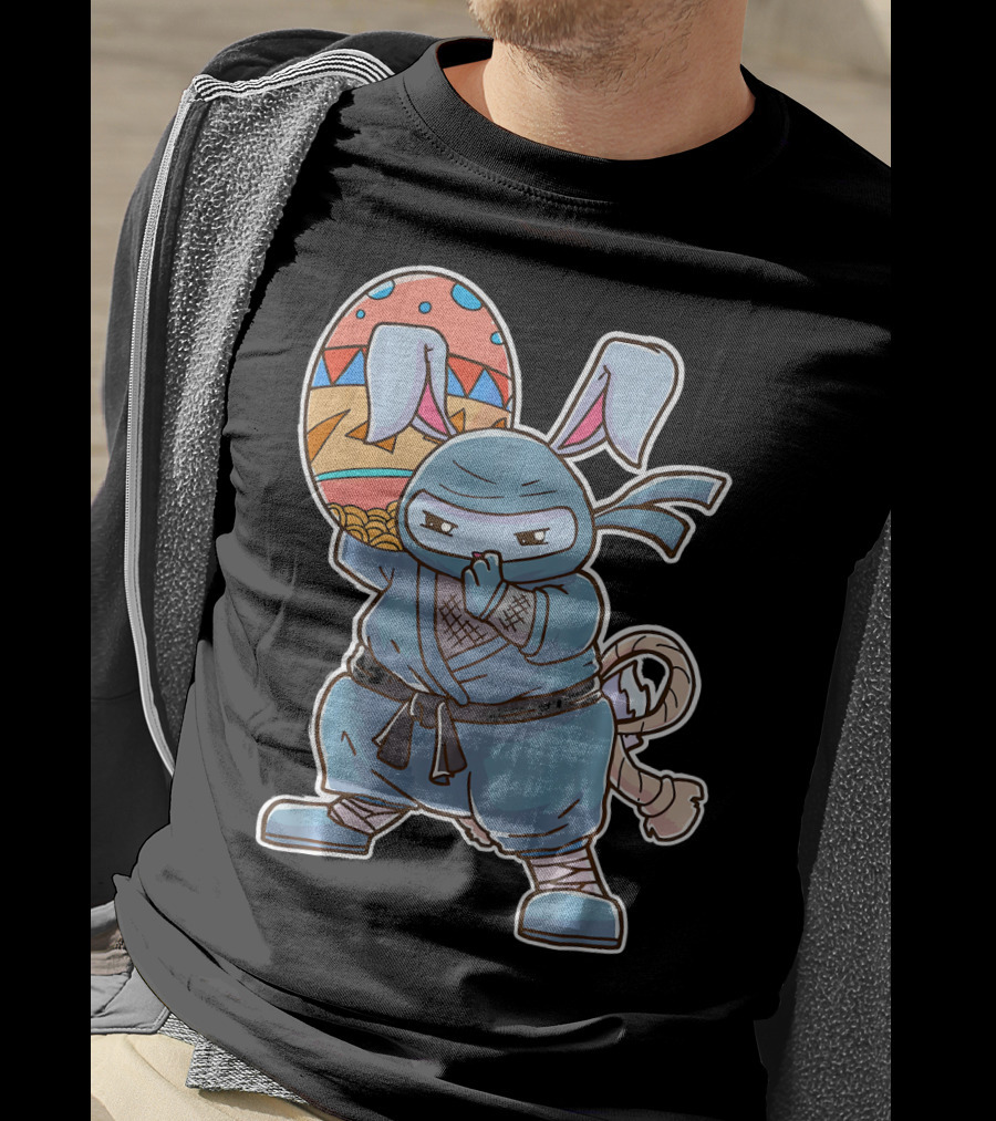 Easter Bunny Ninja Egg Master In Blue Robe With Colorful Egg T-Shirt