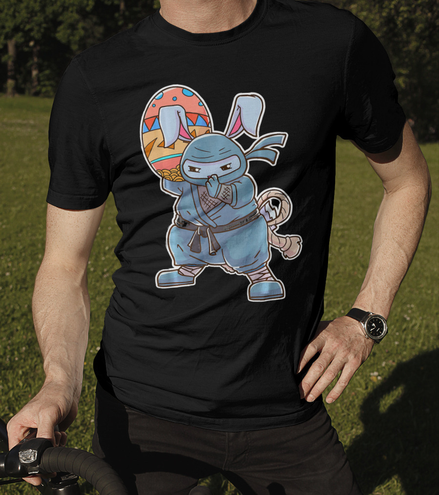 Easter Bunny Ninja Egg Master In Blue Robe With Colorful Egg T-Shirt