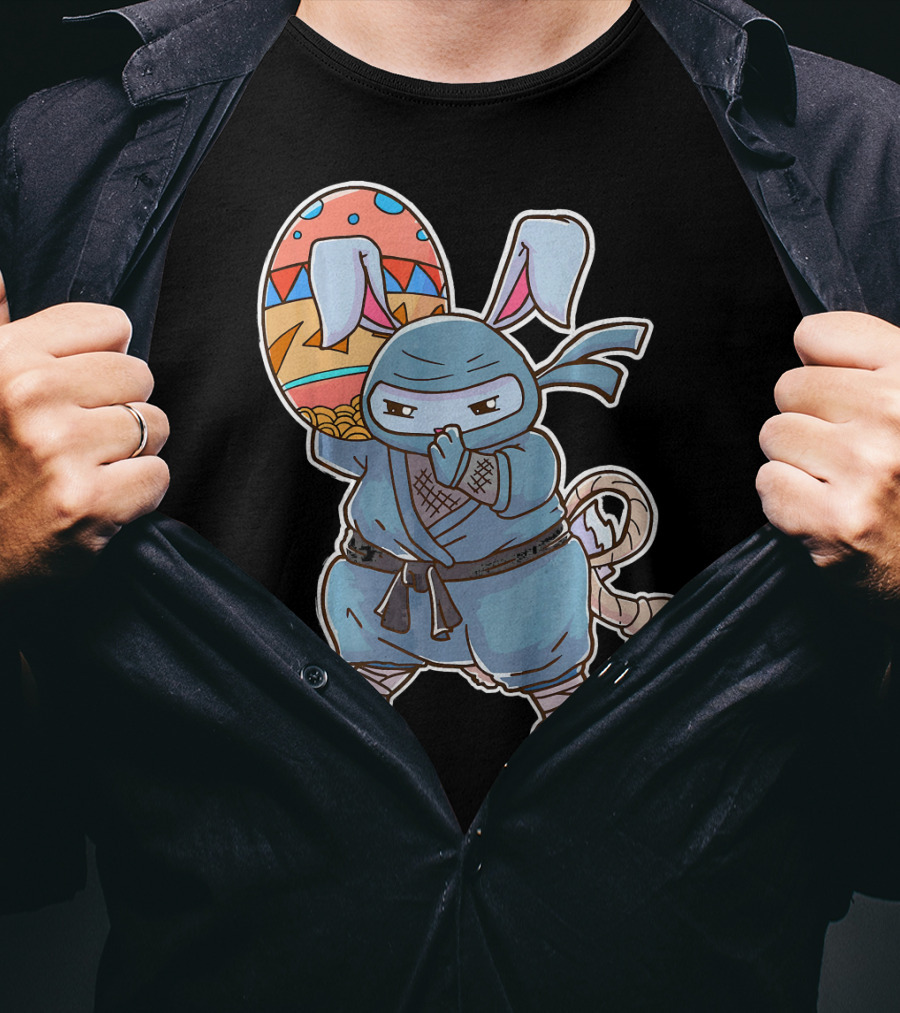 Easter Bunny Ninja Egg Master In Blue Robe With Colorful Egg T-Shirt