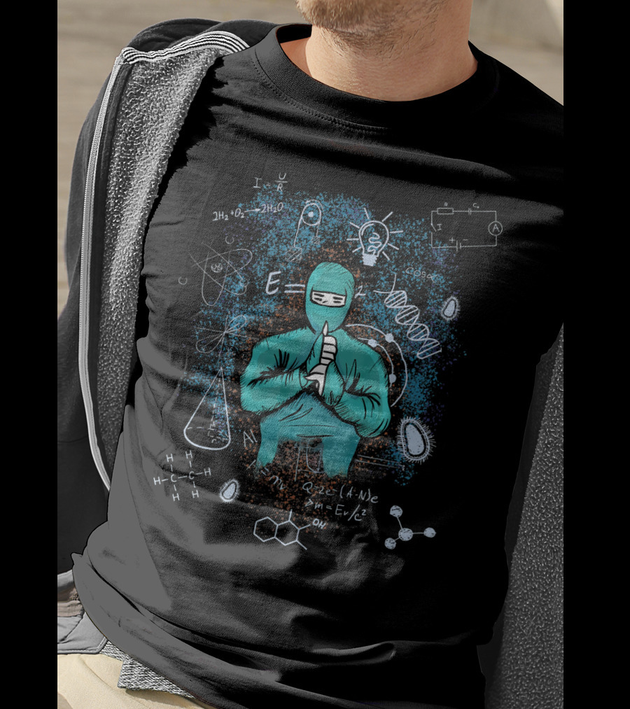 Science Ninja Surrounded By Chemistry And Physics Formulas T-Shirt