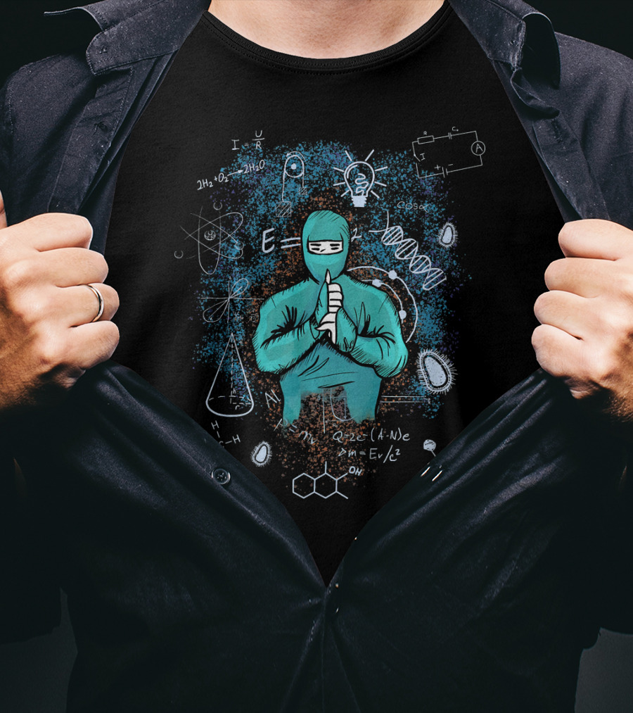 Science Ninja Surrounded By Chemistry And Physics Formulas T-Shirt