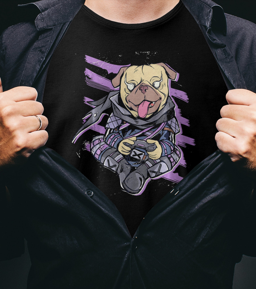 Ninja Pug Playing Video Game Controller Epic Battle T-Shirt