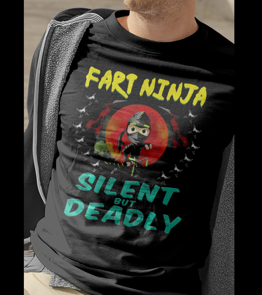 Fart Ninja Silent But Deadly With Funny Ninja In Red Circle T-Shirt