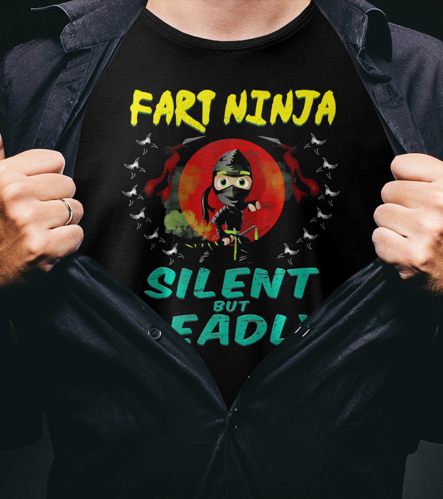 Fart Ninja Silent But Deadly With Funny Ninja In Red Circle T-Shirt