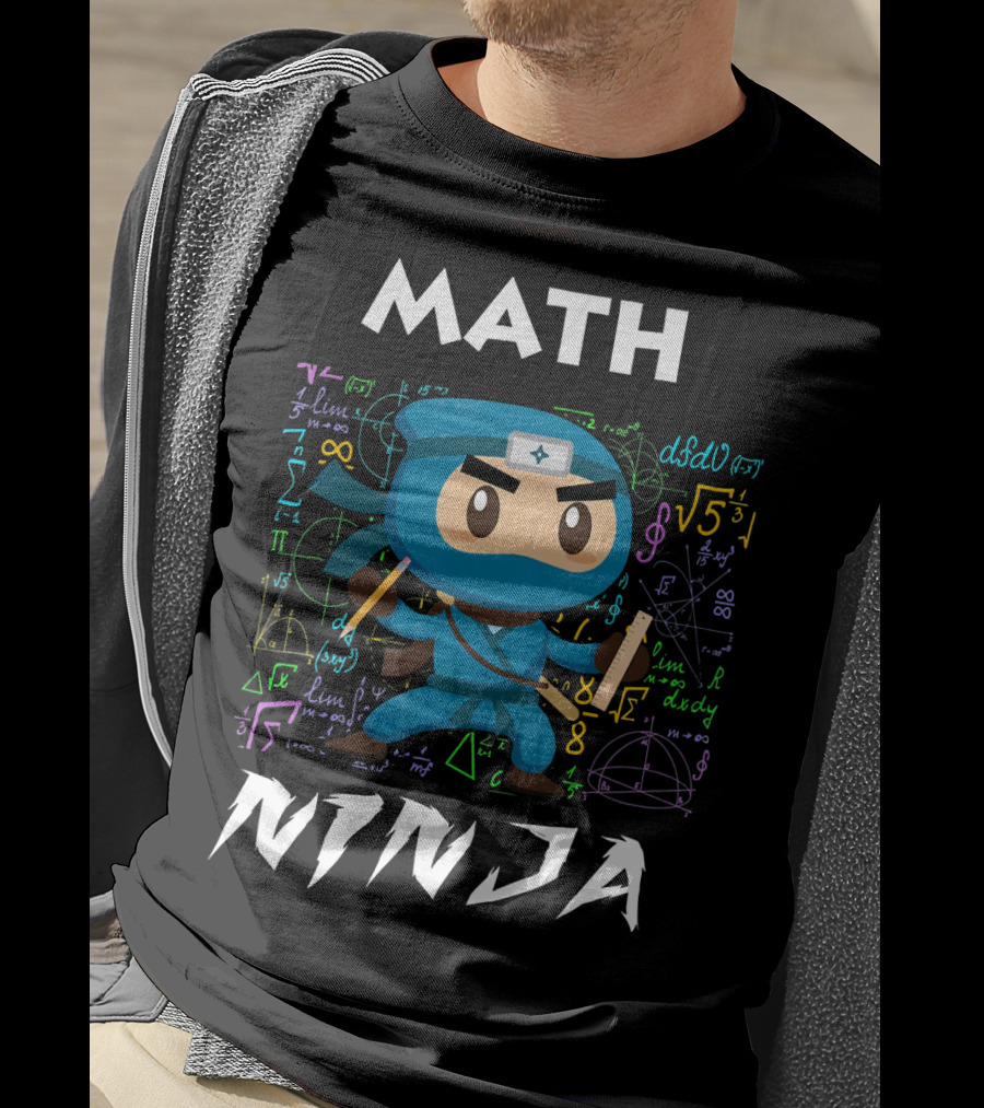 Math Ninja Dark With Equations And Symbols T-Shirt