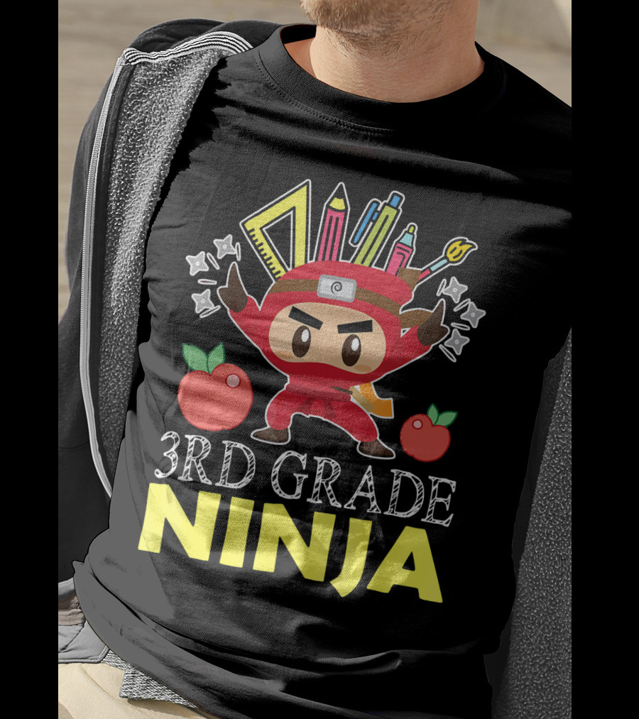 3RD Grade Ninja Pencil Crayon Star Apples T-Shirt