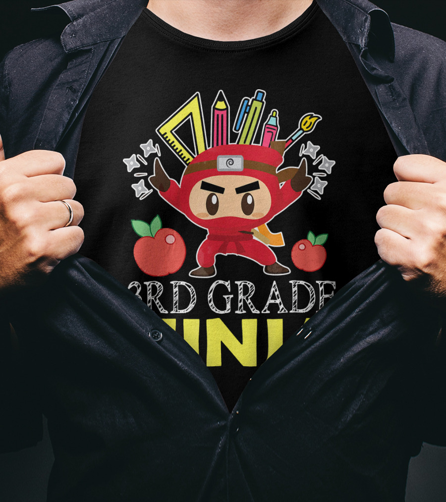 3RD Grade Ninja Pencil Crayon Star Apples T-Shirt