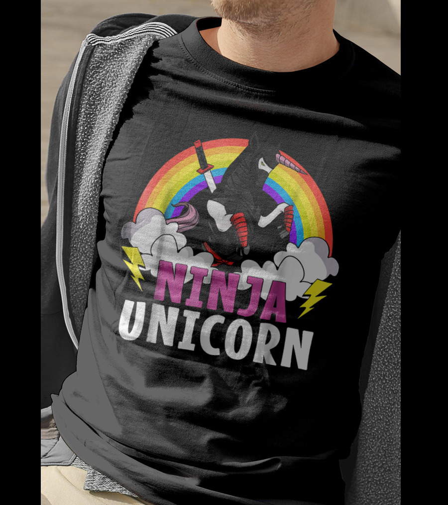Ninja Unicorn Rainbow Karate Martial Arts T-Shirt