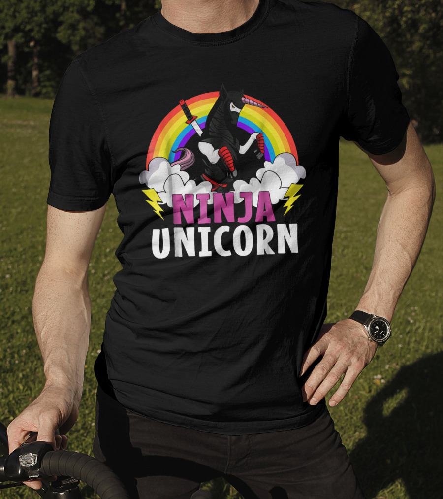Ninja Unicorn Rainbow Karate Martial Arts T-Shirt
