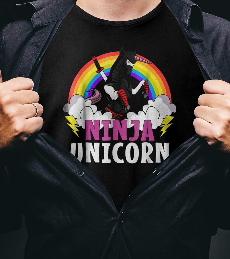 Ninja Unicorn Rainbow Karate Martial Arts T-Shirt