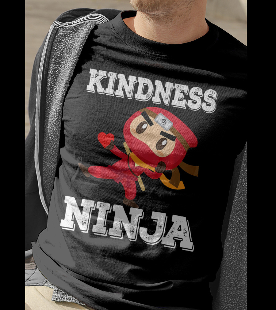 Kindness Ninja Cute Anti Bullying Funny Red Heart Cartoon Character T-Shirt