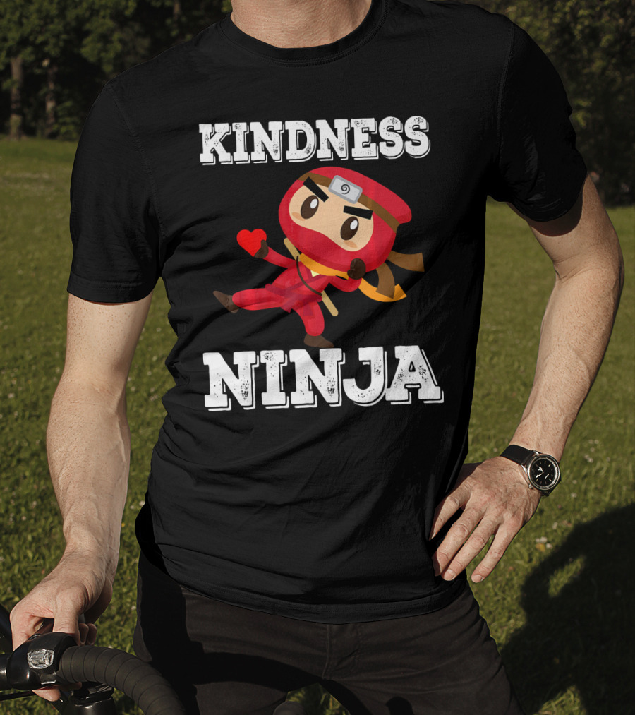 Kindness Ninja Cute Anti Bullying Funny Red Heart Cartoon Character T-Shirt