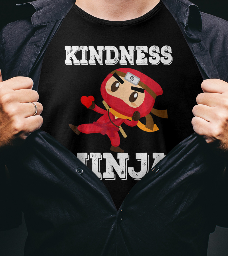 Kindness Ninja Cute Anti Bullying Funny Red Heart Cartoon Character T-Shirt