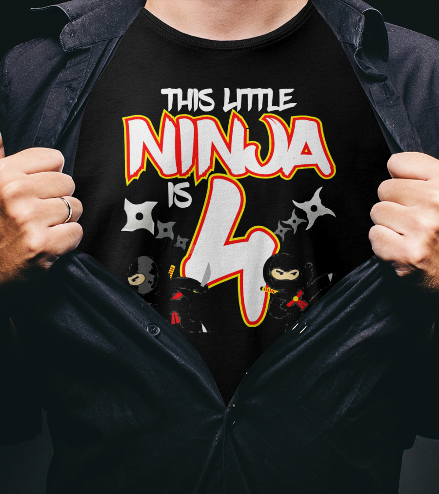 This Little Ninja Is 4 Year Old Birthday Party T-Shirt