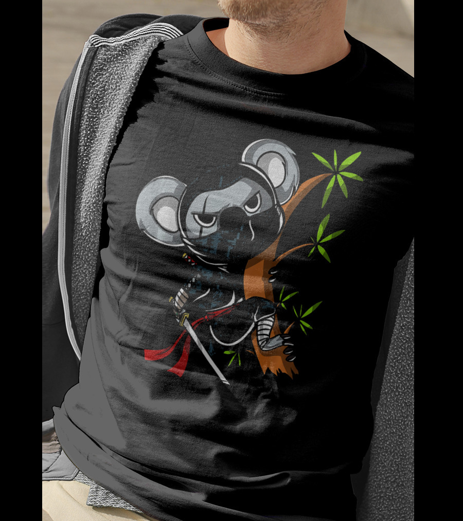 Koala Bear Ninja Samurai With Sword In Tree T-Shirt