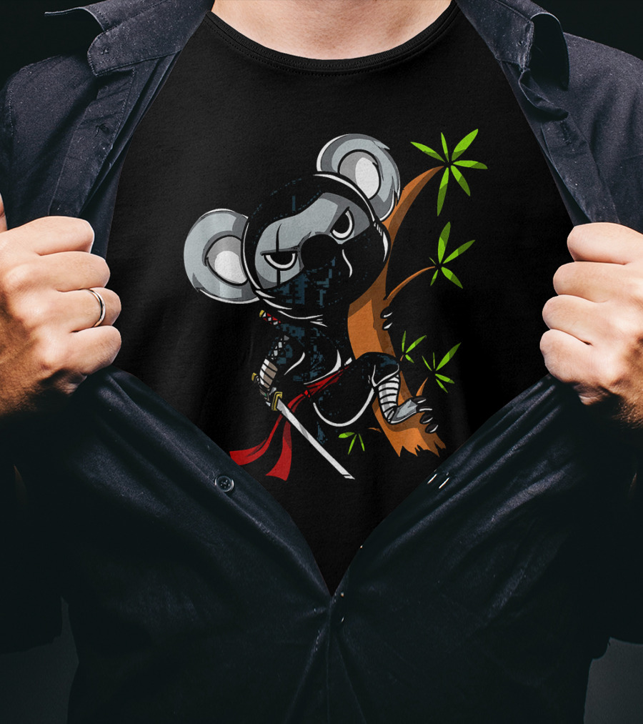 Koala Bear Ninja Samurai With Sword In Tree T-Shirt
