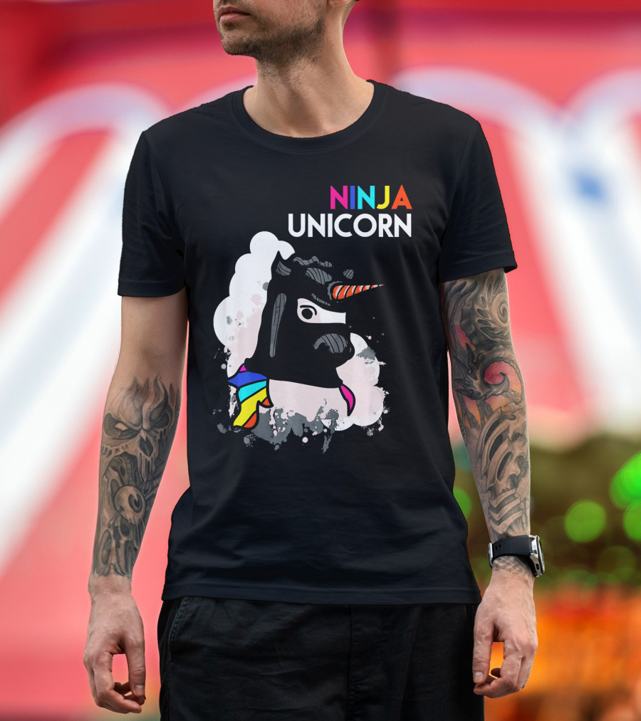 Ninja Unicorn Funny Cool Martial Arts Rainbow Scarf T-Shirt