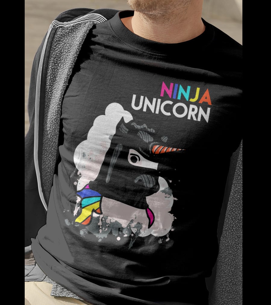 Ninja Unicorn Funny Cool Martial Arts Rainbow Scarf T-Shirt