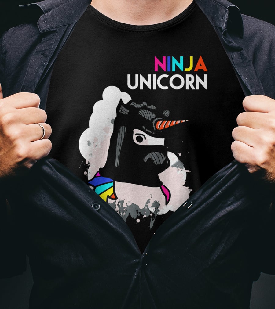 Ninja Unicorn Funny Cool Martial Arts Rainbow Scarf T-Shirt