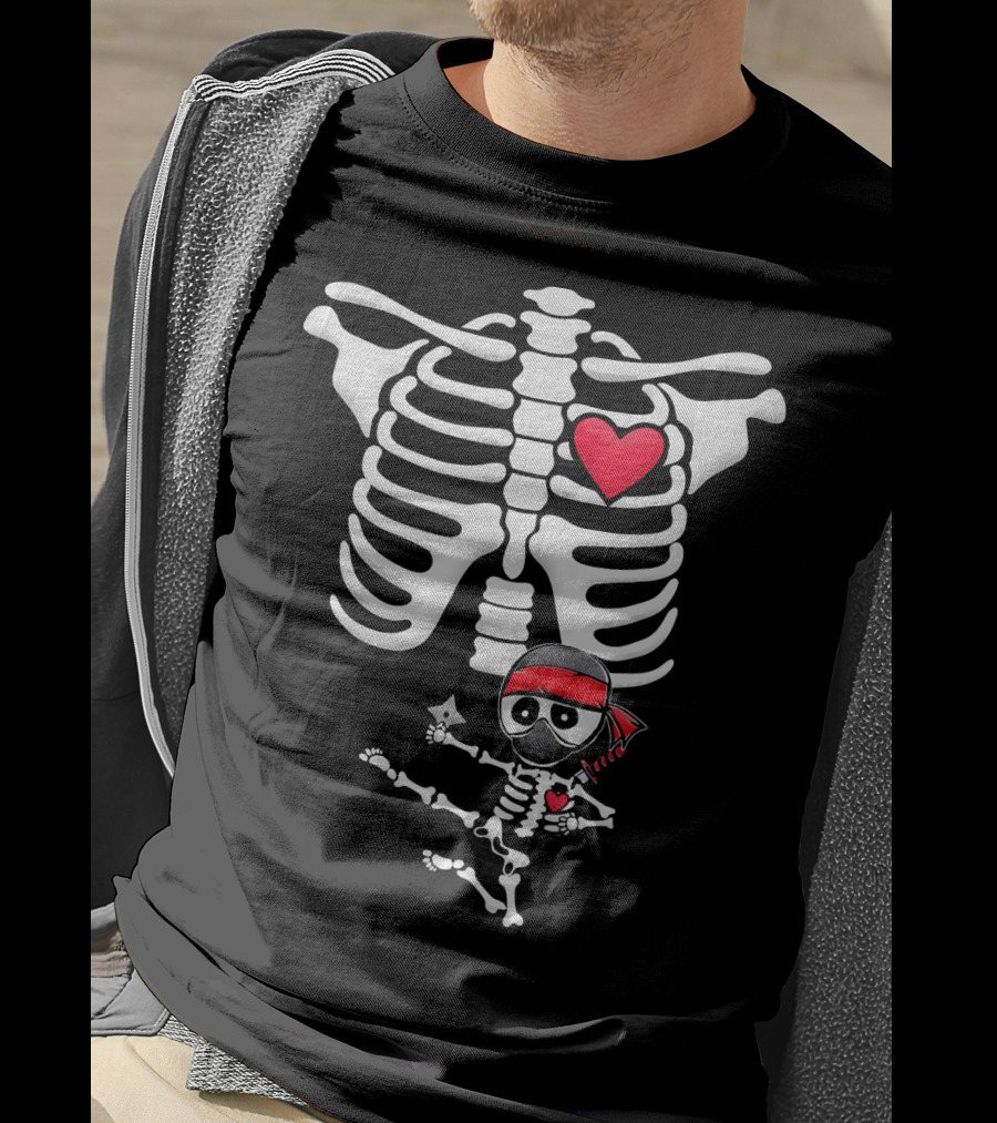 Maternity Baby Skeleton Ninja Heart Costume T-Shirt