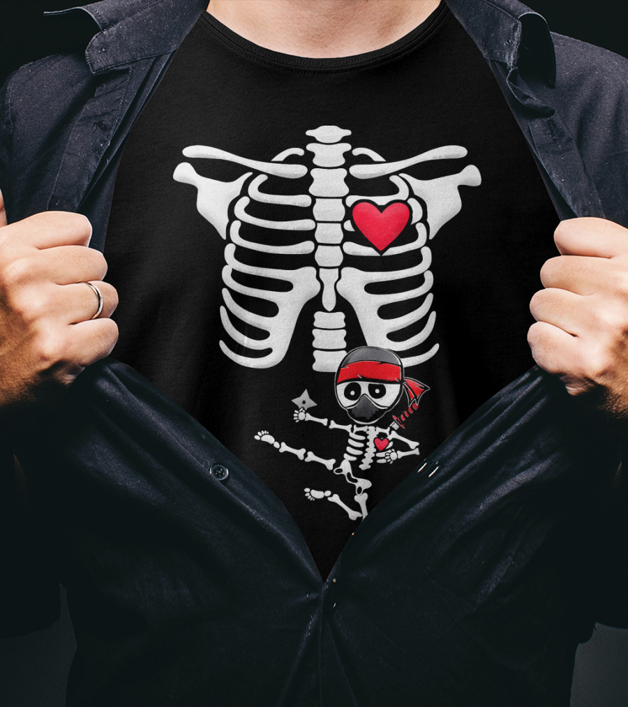Maternity Baby Skeleton Ninja Heart Costume T-Shirt