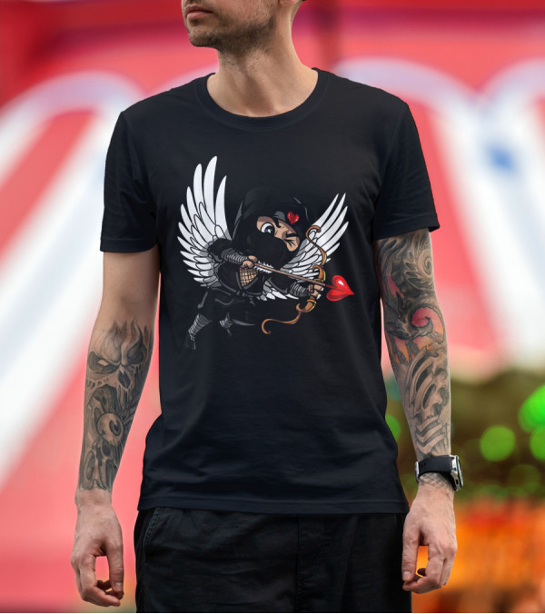 Premium T-Shirt: Ninja Cupid Valentine with Bow and Heart Arrow Angel Wings T-Shirt Ninja Cupid Valentine with Bow and Heart Arrow Angel Wings T-Shirt