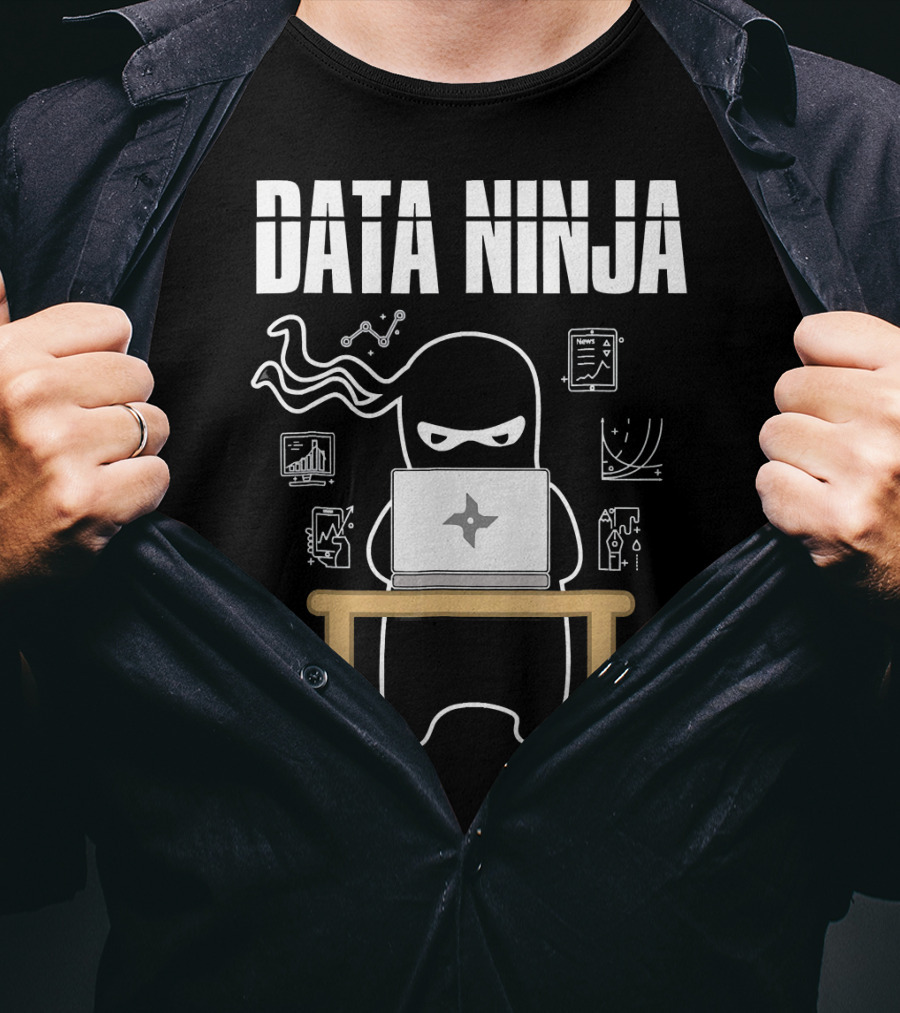 Data Ninja Analyst At Work With Laptop And Graphs T-Shirt
