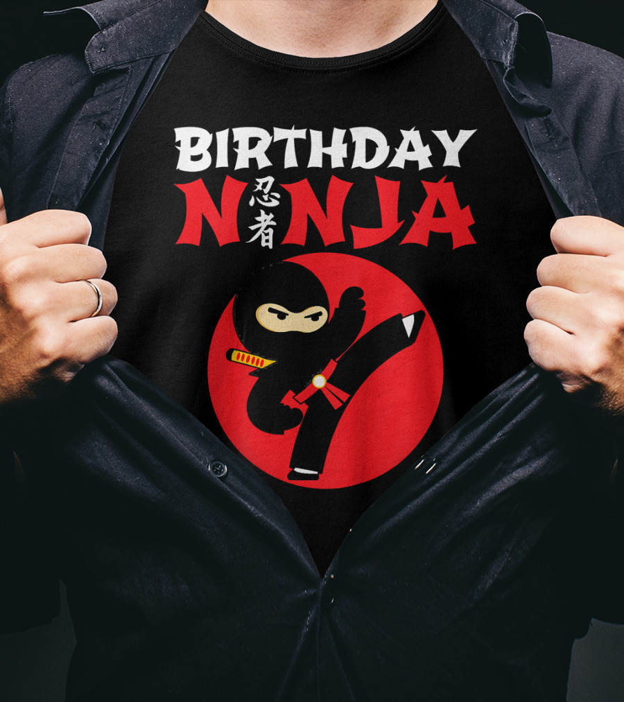 Birthday Ninja Kicking Action Kids Party T-Shirt