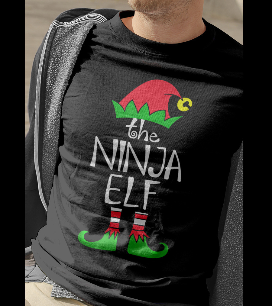 The Ninja Elf Outfit Christmas Hat And Shoes T-Shirt