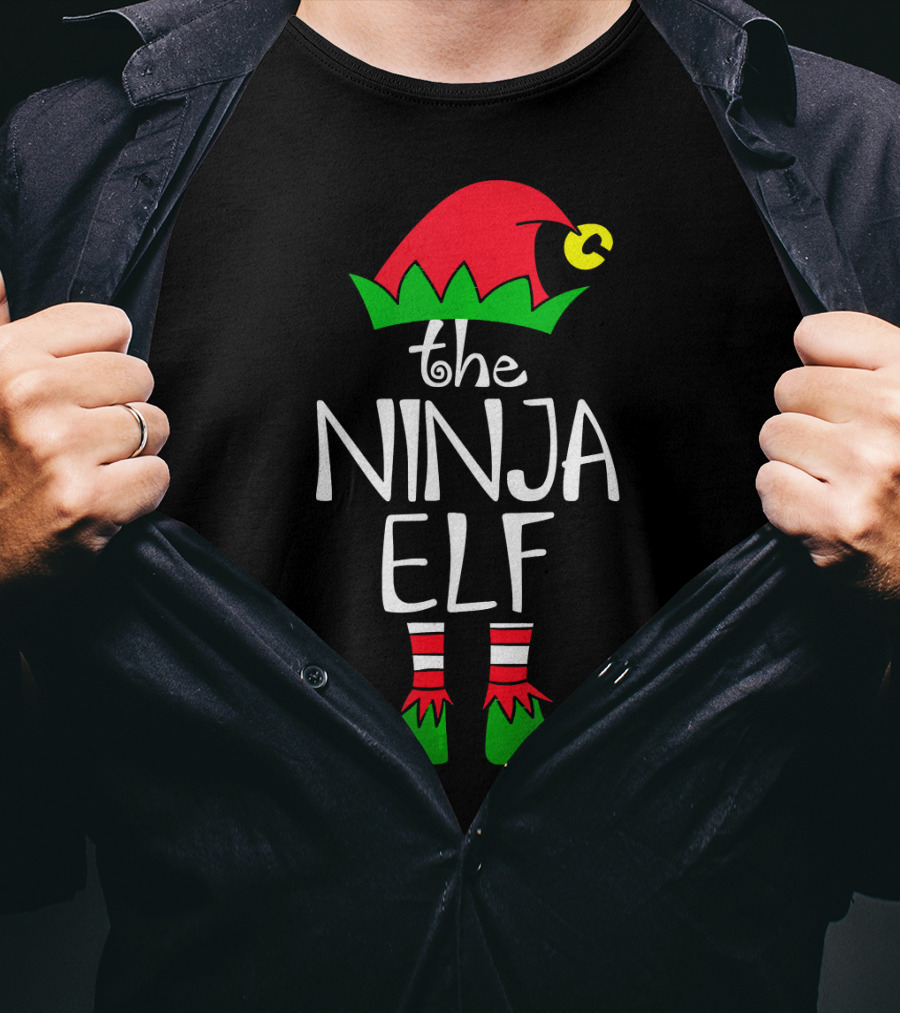 The Ninja Elf Outfit Christmas Hat And Shoes T-Shirt