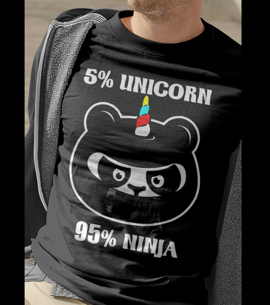 5% UNICORN 95% NINJA Panda Unicorn Hybrid Cartoon T-Shirt