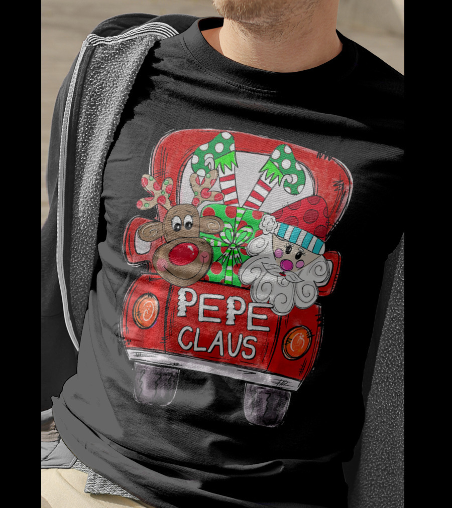 PEPE Claus Christmas Reindeer Gifts Red Truck T-Shirt