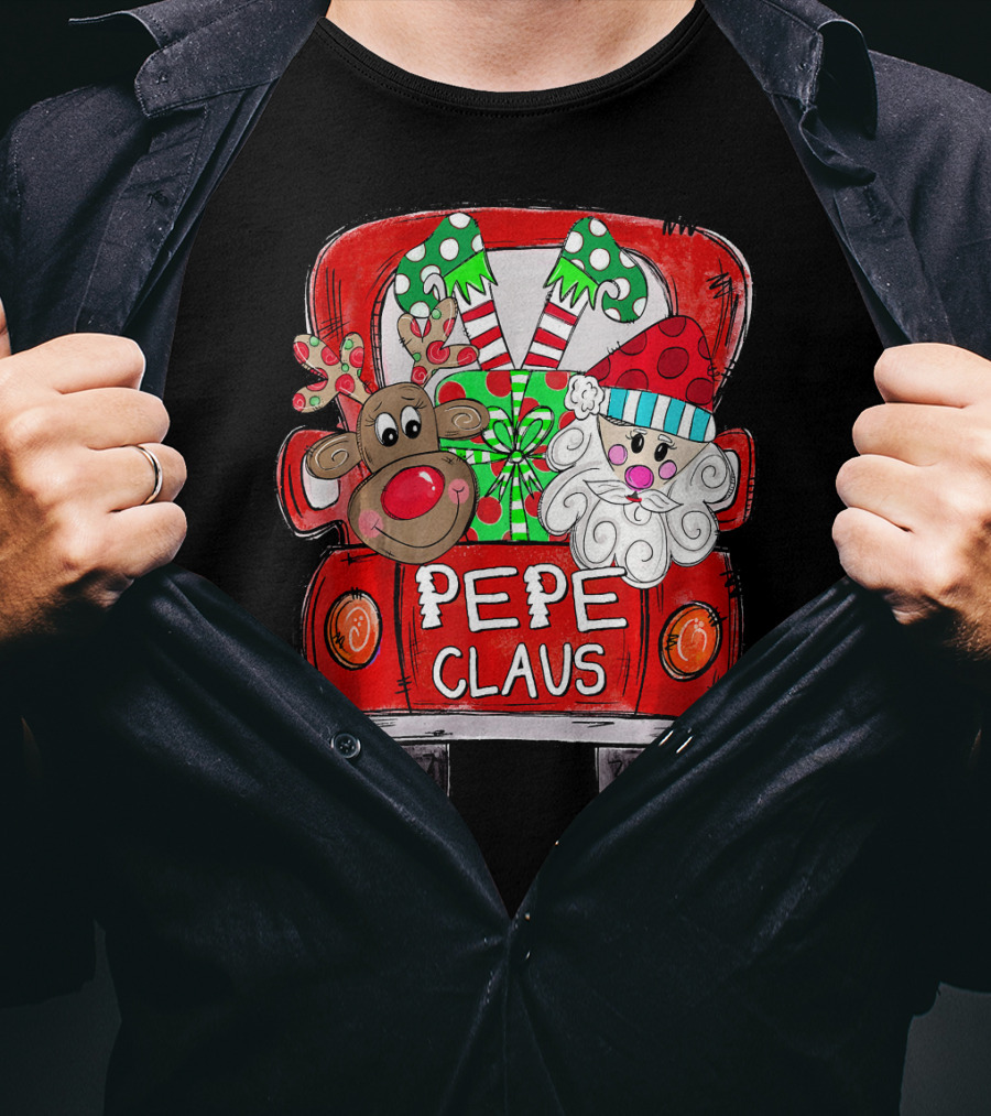 PEPE Claus Christmas Reindeer Gifts Red Truck T-Shirt
