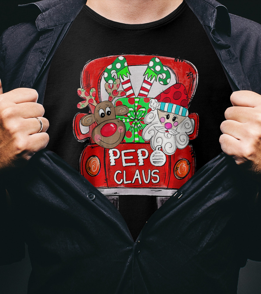 Pepo Claus Reindeer And Santa In Christmas Gift Back Truck T-Shirt
