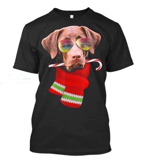 Christmas In July Labrador Sunglasses Candy Cane Scarf T-Shirt