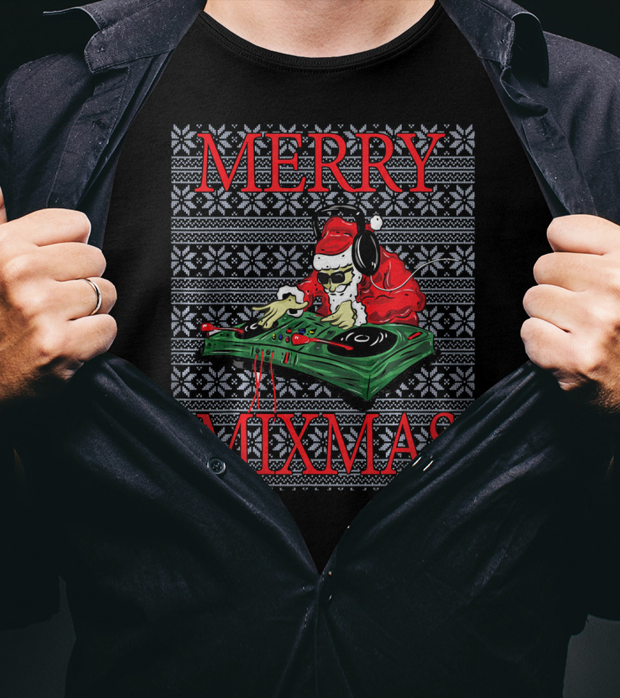 Merry Mixmas Christmas Ugly Hip Hop Santa DJ T-Shirt