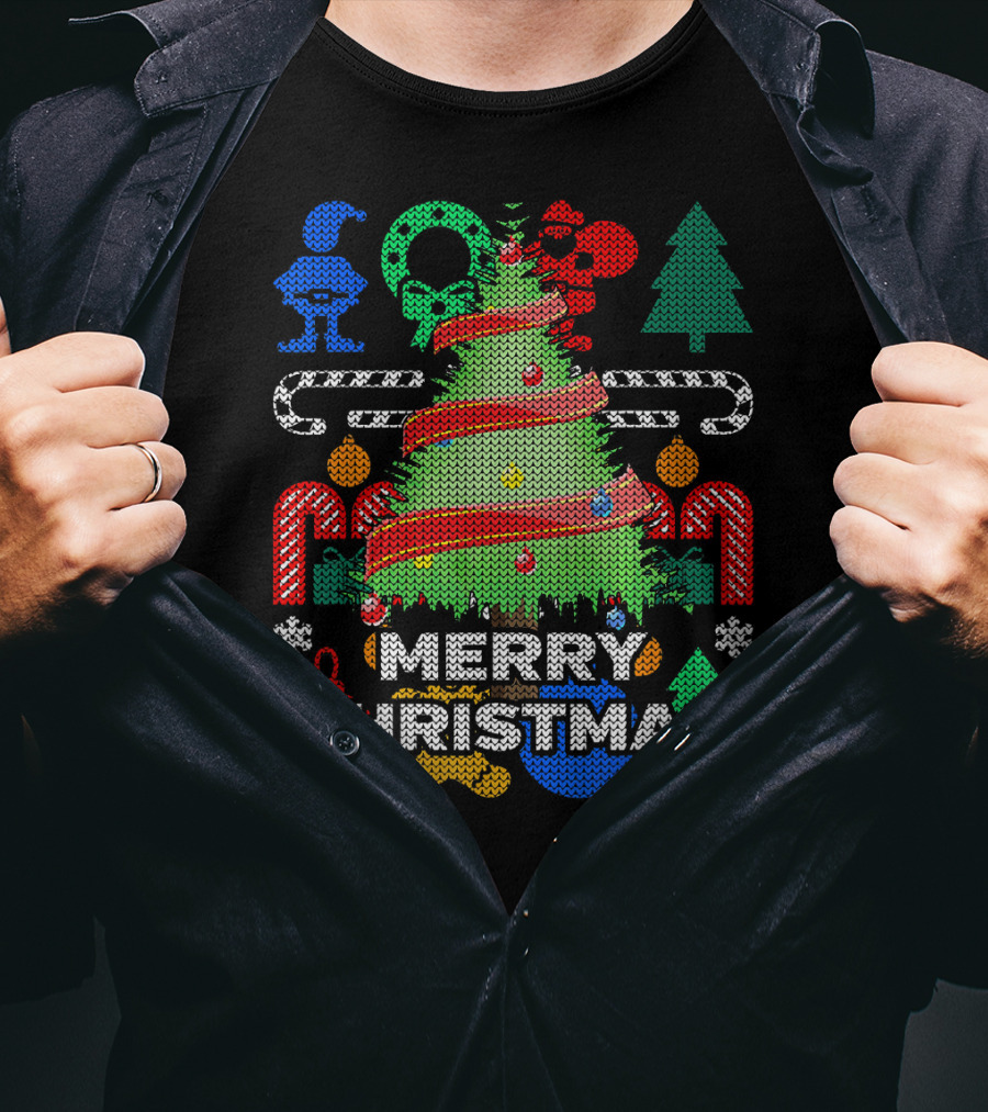 Merry Christmas Tree Ugly Xmas Tacky Sweater Candy Cane Ornaments T-Shirt