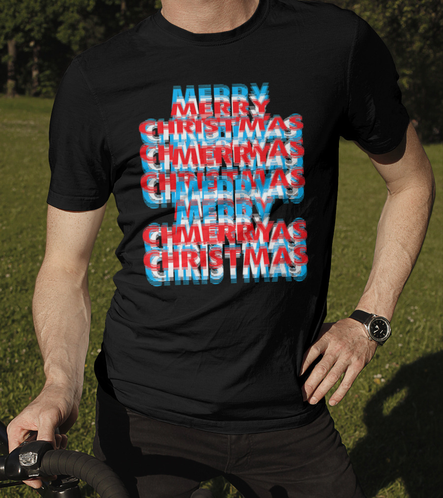 Merry Christmas Blurred Double Layered Text Effect T-Shirt