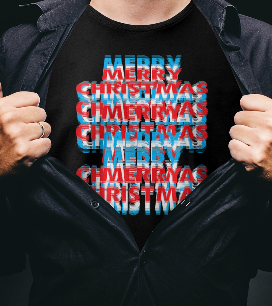 Merry Christmas Blurred Double Layered Text Effect T-Shirt