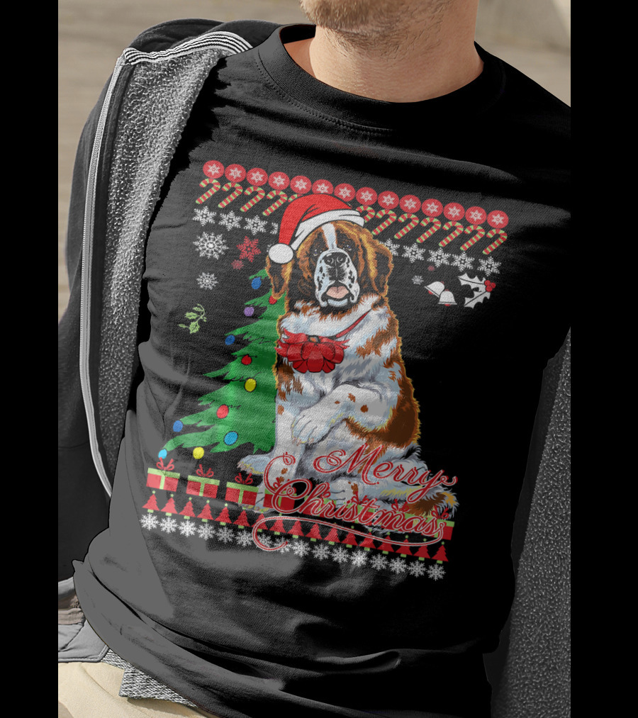Merry Christmas Saint Bernard Dog Ugly Christmas T-Shirt