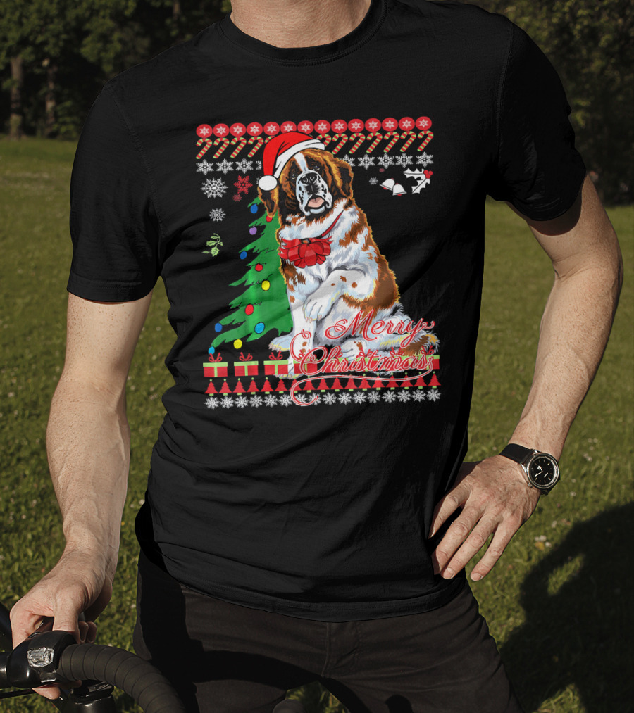 Merry Christmas Saint Bernard Dog Ugly Christmas T-Shirt