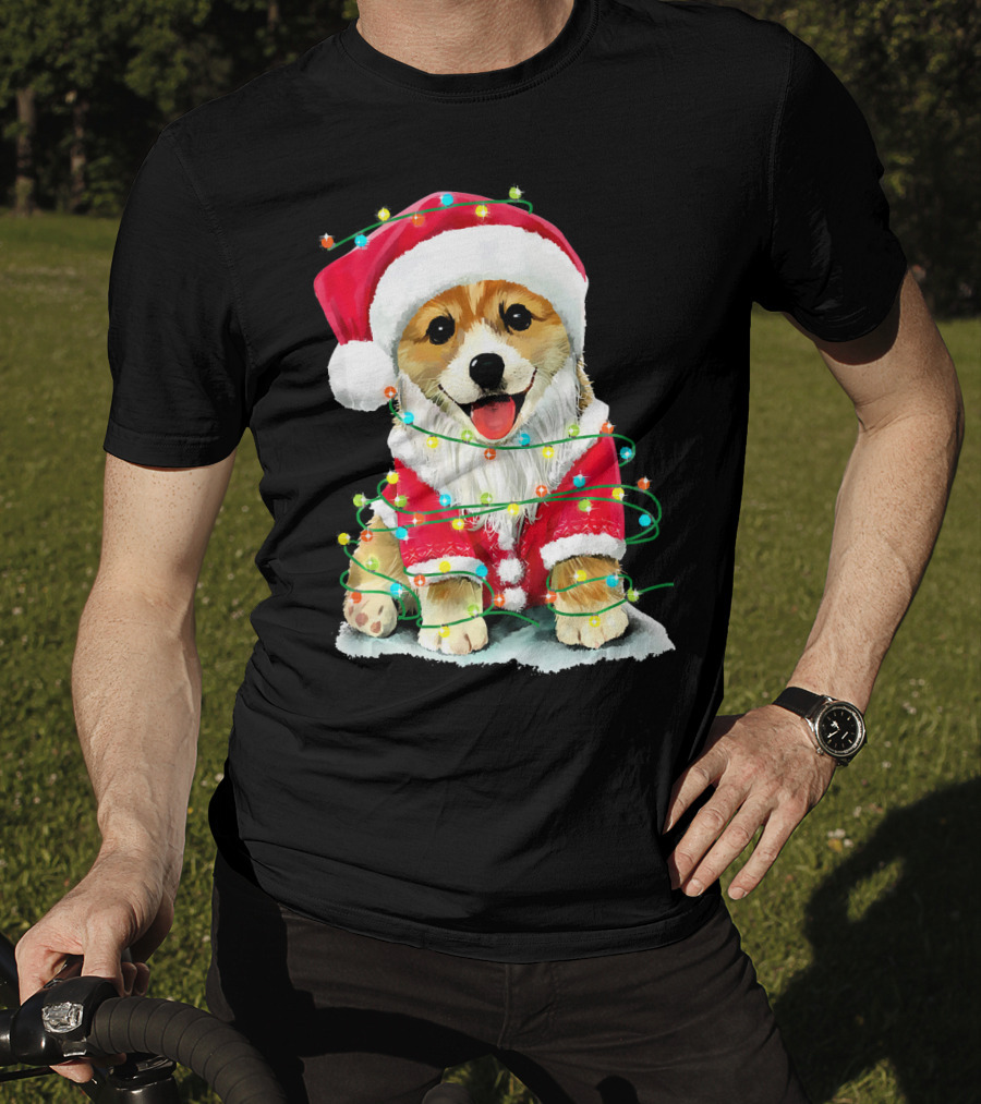 Festive Christmas Corgi Santa With Holiday Lights Corgmas San T-Shirt