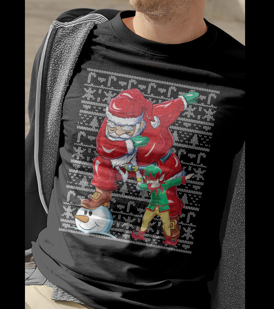 Christmas Dabbing Santa Elf With Snowman Head T-Shirt