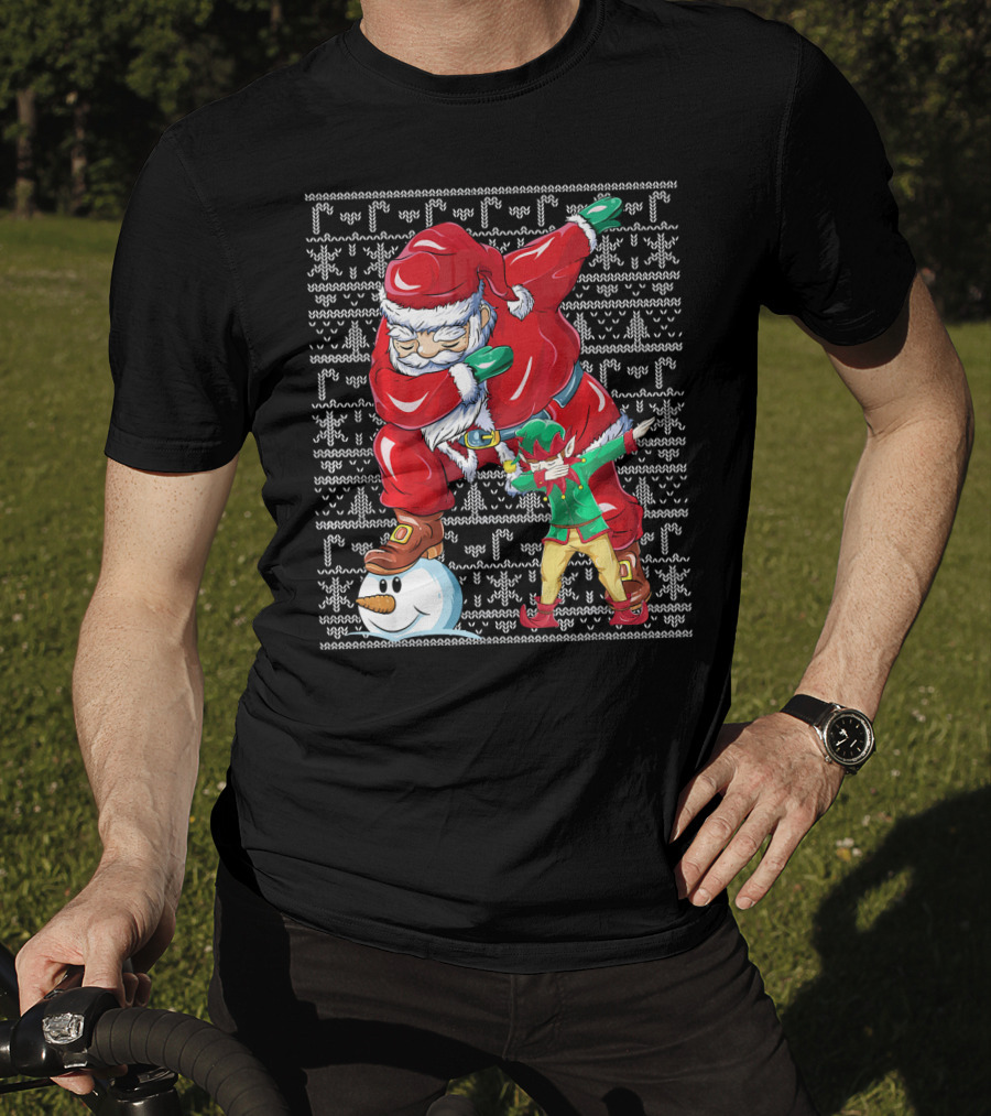 Christmas Dabbing Santa Elf With Snowman Head T-Shirt
