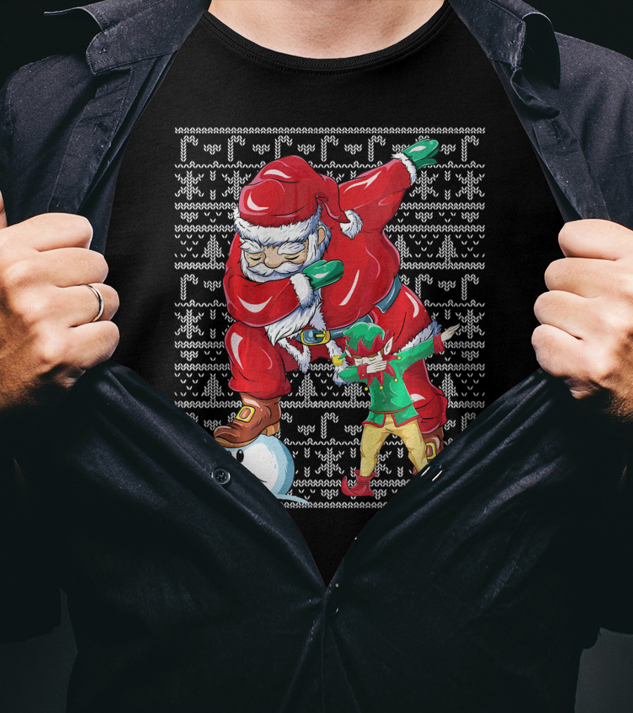 Christmas Dabbing Santa Elf With Snowman Head T-Shirt