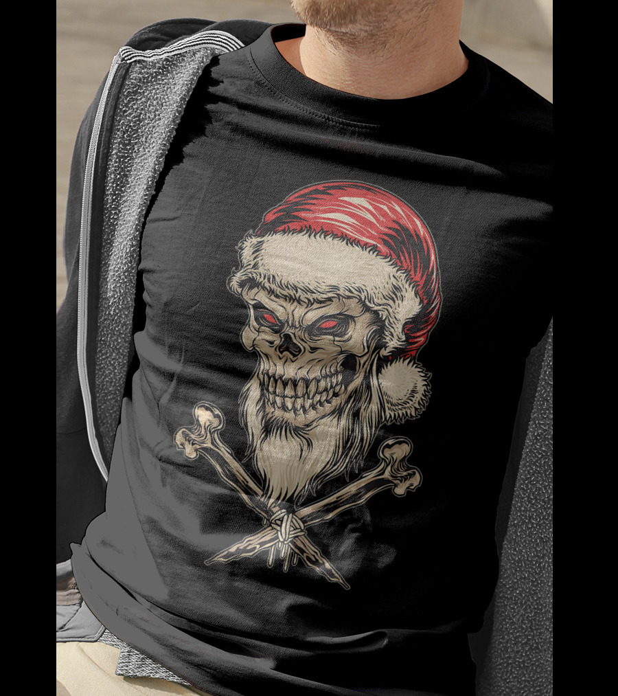 Vintage Santa Skull With Crossbones Christmas T-Shirt