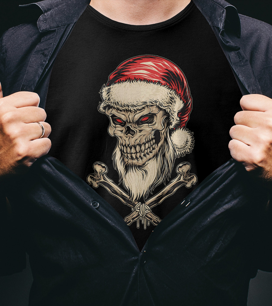 Vintage Santa Skull With Crossbones Christmas T-Shirt