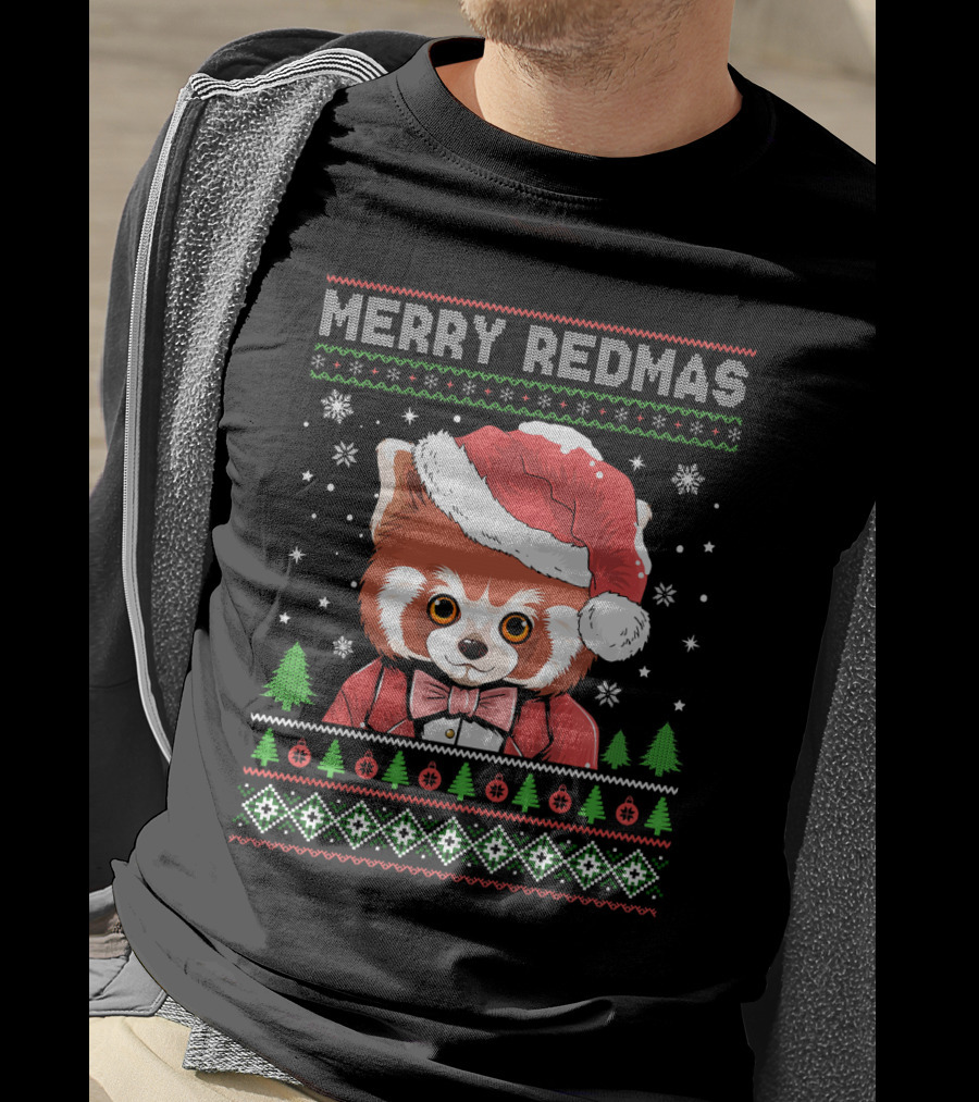 Merry Redmas Raccoon With Santa Hat And Festive T-Shirt